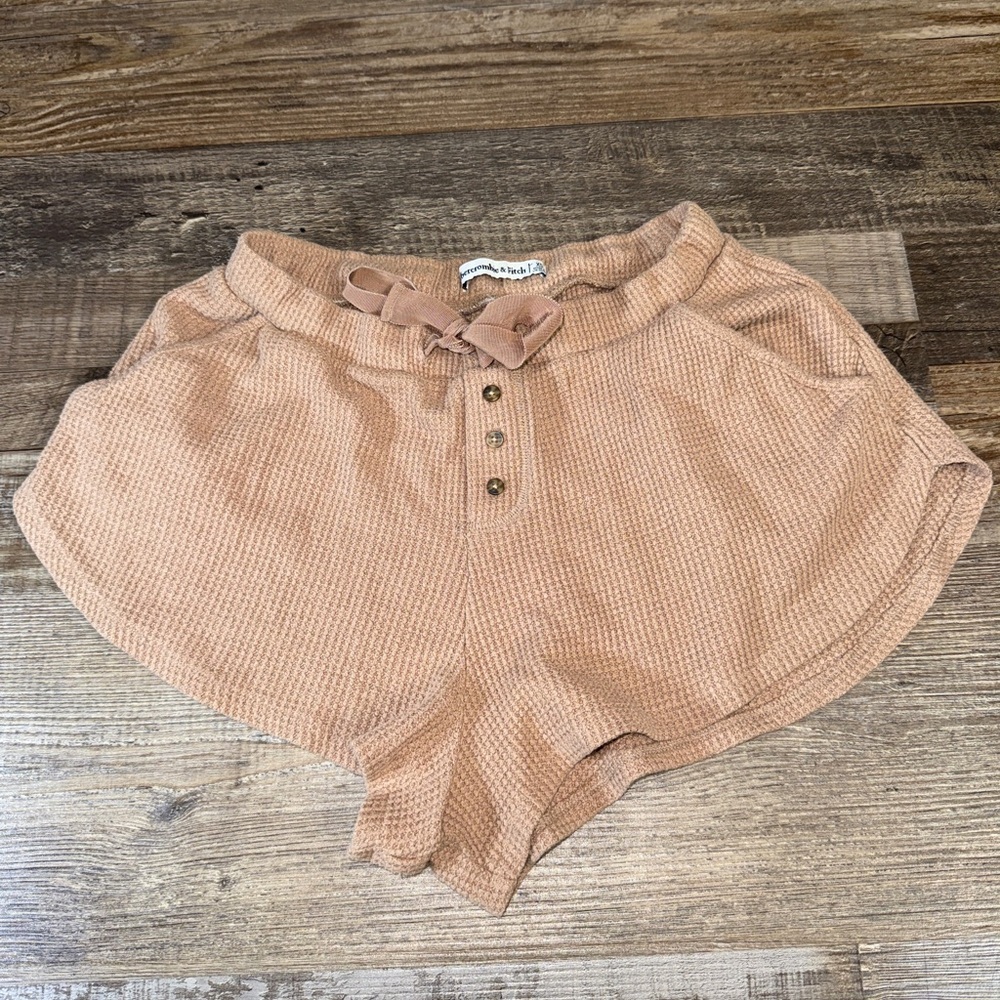 Abercrombie & Fitch Waffle Knit Lounge Shorts XS Sandy Brown Elastic Waist Cozy